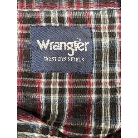 Wrangler Pearl Snap Shirt – Men’s XL – Black Maroon White Blue Plaid Western - Picture 8 of 8